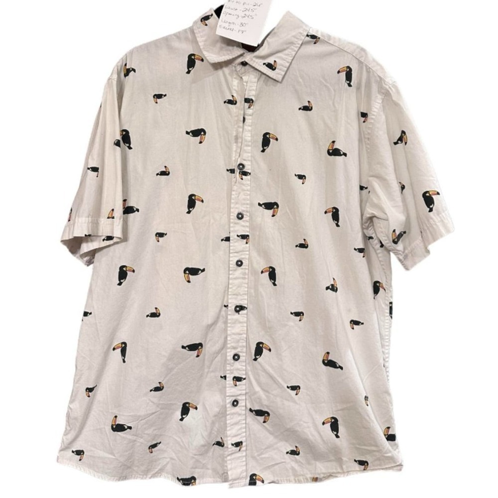 True Nation Toucan Bird Men's Button Down Short Sleeve Tropical Shirt Size XL